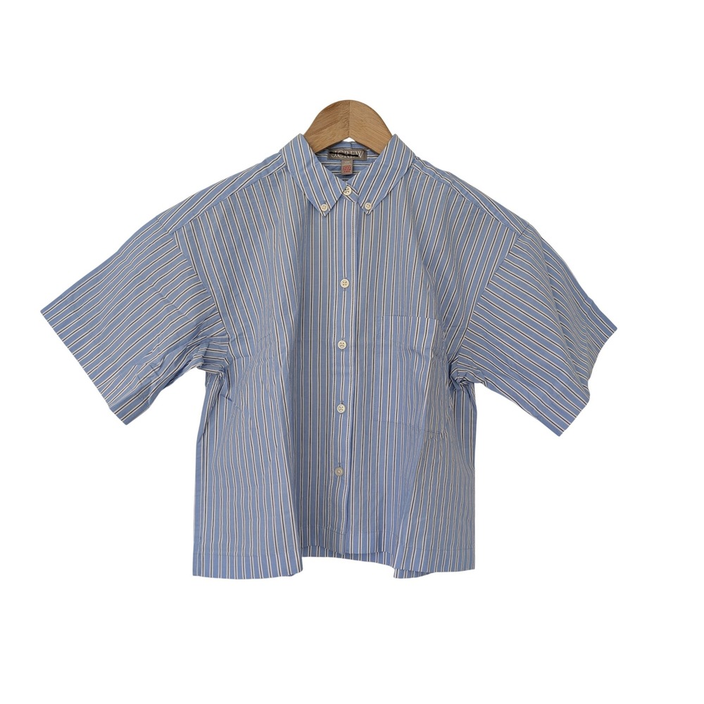 J. Crew Cotton Poplin Pajama SS Top Womens Size‎ XXS Blue Stripe NWT CA398